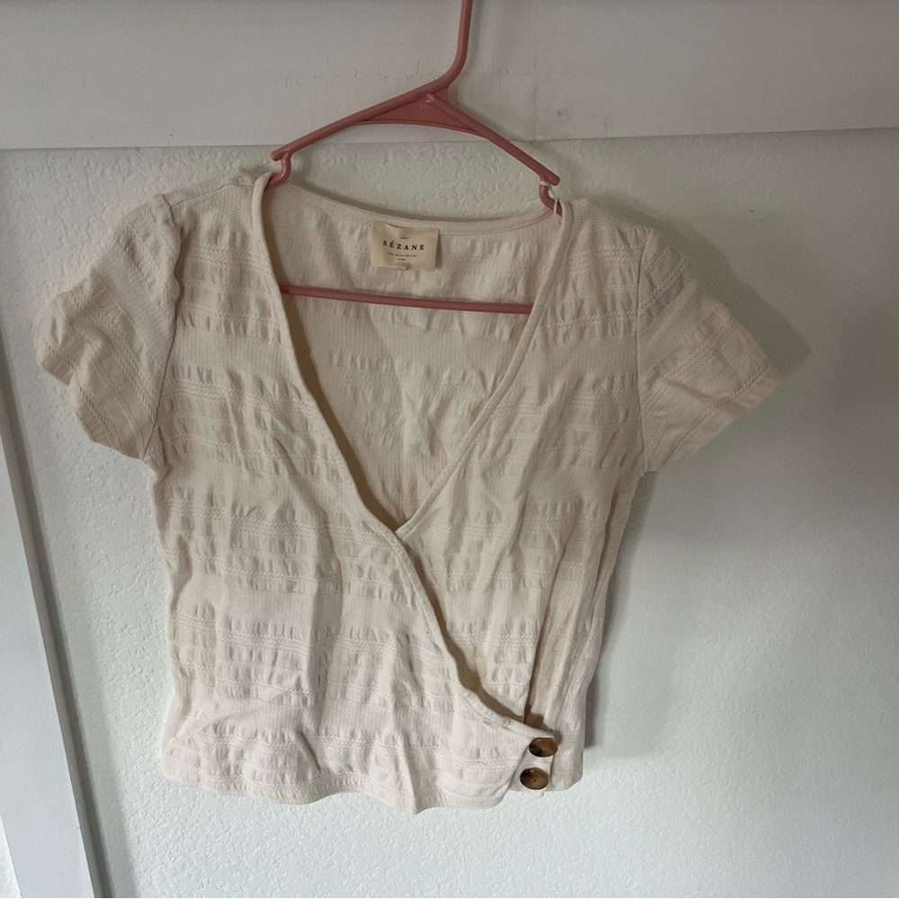 Sezane Women's Medium Cropped V-neck Wrap Blouse